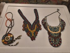 Vintage Lot of 3 Hand Beaded Collar necklaces Geometric