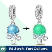 KUNSIR 925 Sterling Silver DIY Charm For Bracelet Blue Jellyfish Charm Pendant