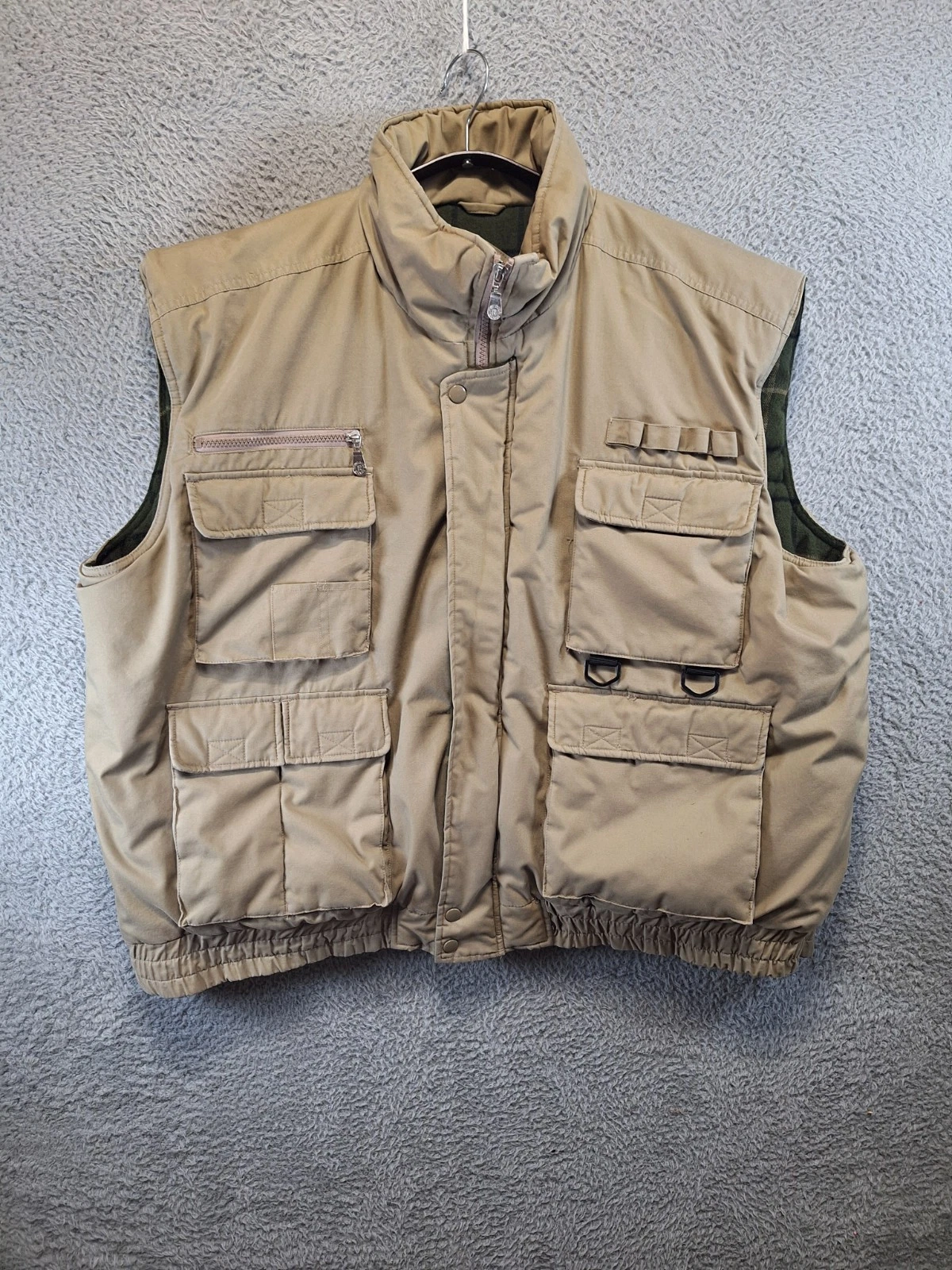 Renegade Hiking Utility Vest Mens 4XL Tan Plaid Lined Full Zip Elasticated Hem