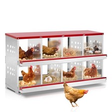 Red 8 Hole Chicken Nesting Boxes Outdoor Metal Hen Laying Rollout Egg Collection