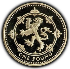 1999 UK England British Scottish Rampant Lion One Round Pound Proof Coin GEM MS
