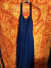 Scala Ladies' Blue Beaded Evening Gown Mermaid Cut M/L Good Condition Y2k