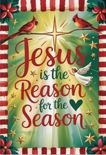 Christmas Garden Flag Jesus is the Reason for the Season Burlap 12"x18"