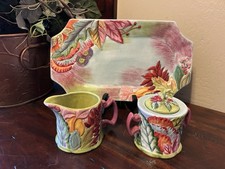 Rare 3 piece set TRACY PORTER Citrine Collection Sugar/Creamer/Tray~Hand Painted