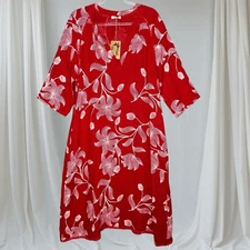 PURO LINO 100% Linen Midi Dress Made in Italy Floral One Size OSFM Red **FLAW**