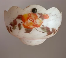 Large Mid c20th Flycatcher Plafonnier Glass Mottled Lamp Bowl Shade With Chains