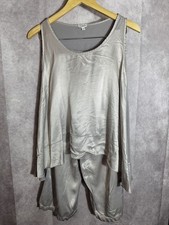 PJ Harlow Natalie Satin 2pc Pajama Set Sz Small Gray Satin Tank and Capri Pants