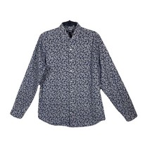 EXPRESS Men  s Blue Floral Shirt Medium 15.5 Button Up Long Slv Slim Fit Casual