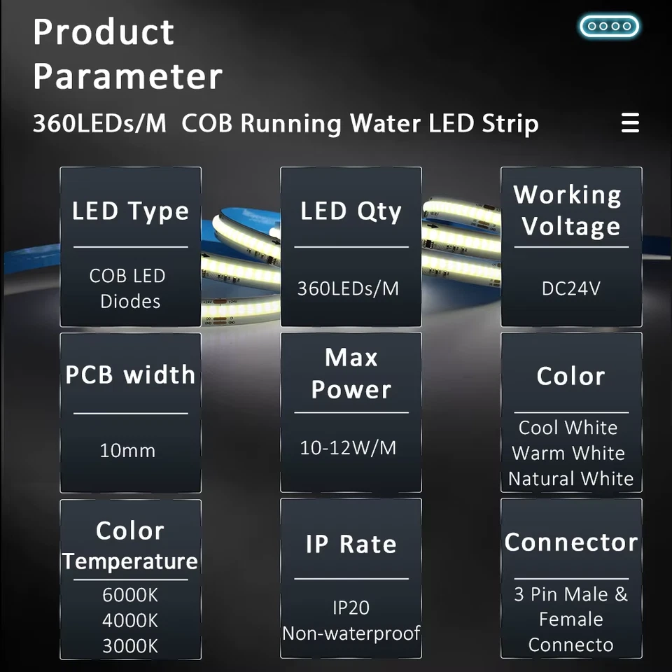 Motion Sensor COB Running Water Flowing LED Strip Light 5M 10M 15M Kit PIR - Image 3 of 4