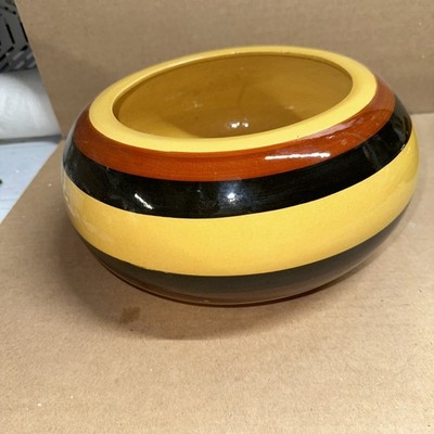 VTG BAUER RBP 10 California USA Pottery Planter Bowl Yellow black brown MCM