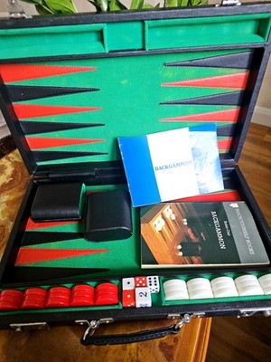 Backgammon Reiseset Koffer komplett mit Figuren Würfel Bücher Klappbrett