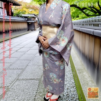 Vintage Purple Kimono - Japanese Silk Robe with Yuzen-style Floral & Stream Patt