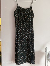 Size XL - Black Floral Square Neck Strappy Slip Midi Dress Tie Front Detail