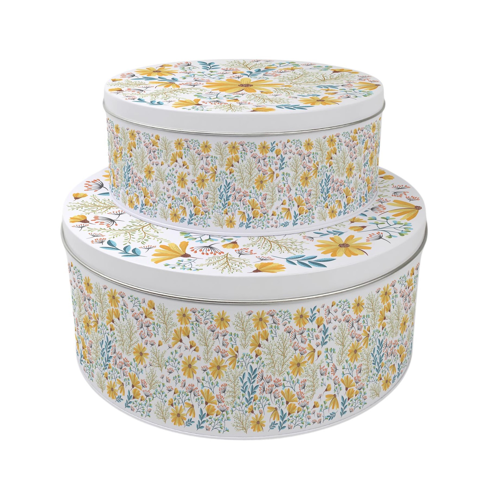 Yellow Daisies Cake Tin Set - Floral Round Nesting Kitchen Storage Gifts