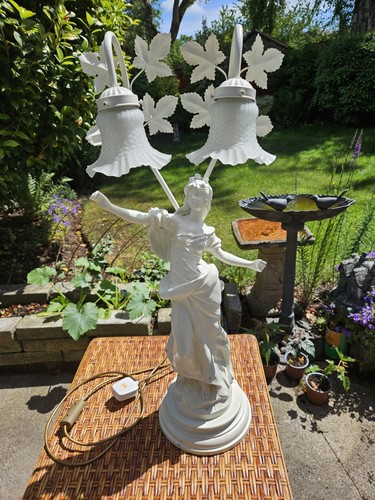 LOVELY MAIDEN BRONZED SPELTER FIGURINE BY AUGUSTE MOREAU CONVERTED TO TABLE LAMP - Picture 24 of 24