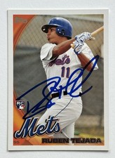 Ruben Tejada New York Mets Autographed 2010 Topps Baseball Rookie Card #416 COA. rookie card picture