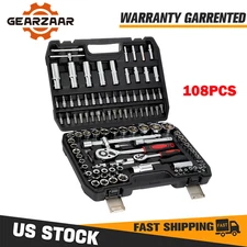 108Pcs Mechanics Tools Kit 6-Point Socket Ratchet Wrench Set Repair Tool Case KY
