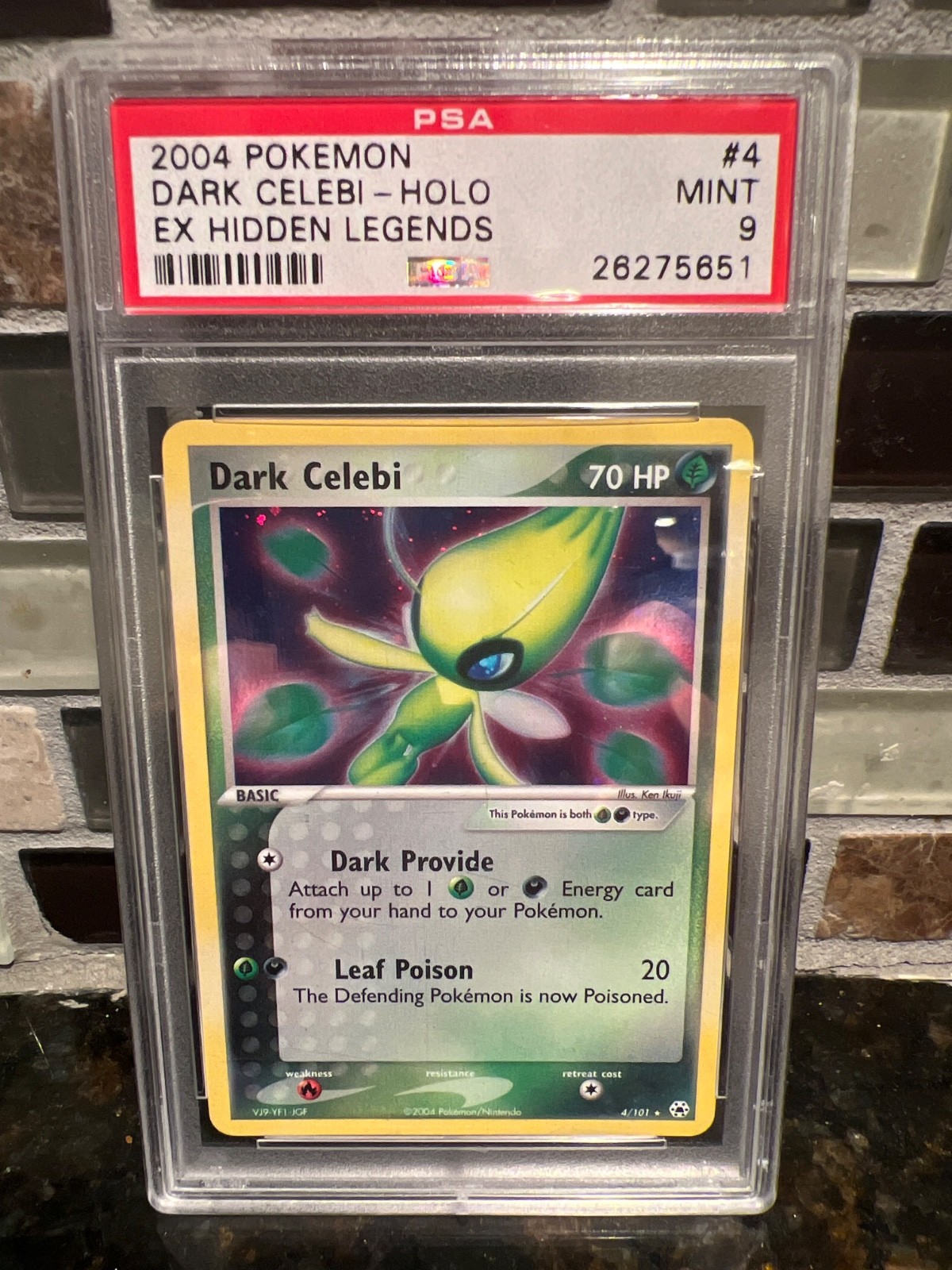 2004 POKEMON EX DARK CELEBI HOLO HIDDEN LEGENDS #4 PSA 9 MINT SWIRL