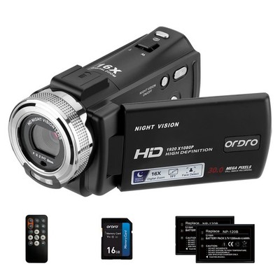 ORDRO Camcorders HDV-V12 HD 1080P Video Camera Recorder Infrared Night Black 