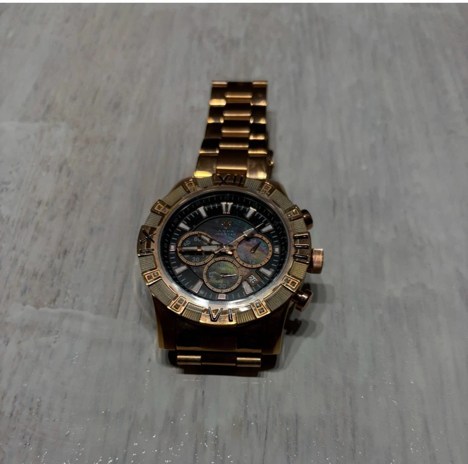 Reloj cronógrafo Aqua Master para hombre esfera blanca, oro rosa, W#147 Foto 2 de 3