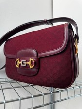 GUCCI Borsa a mano in pelle e tela Horsebit rossa vintage tracolla...