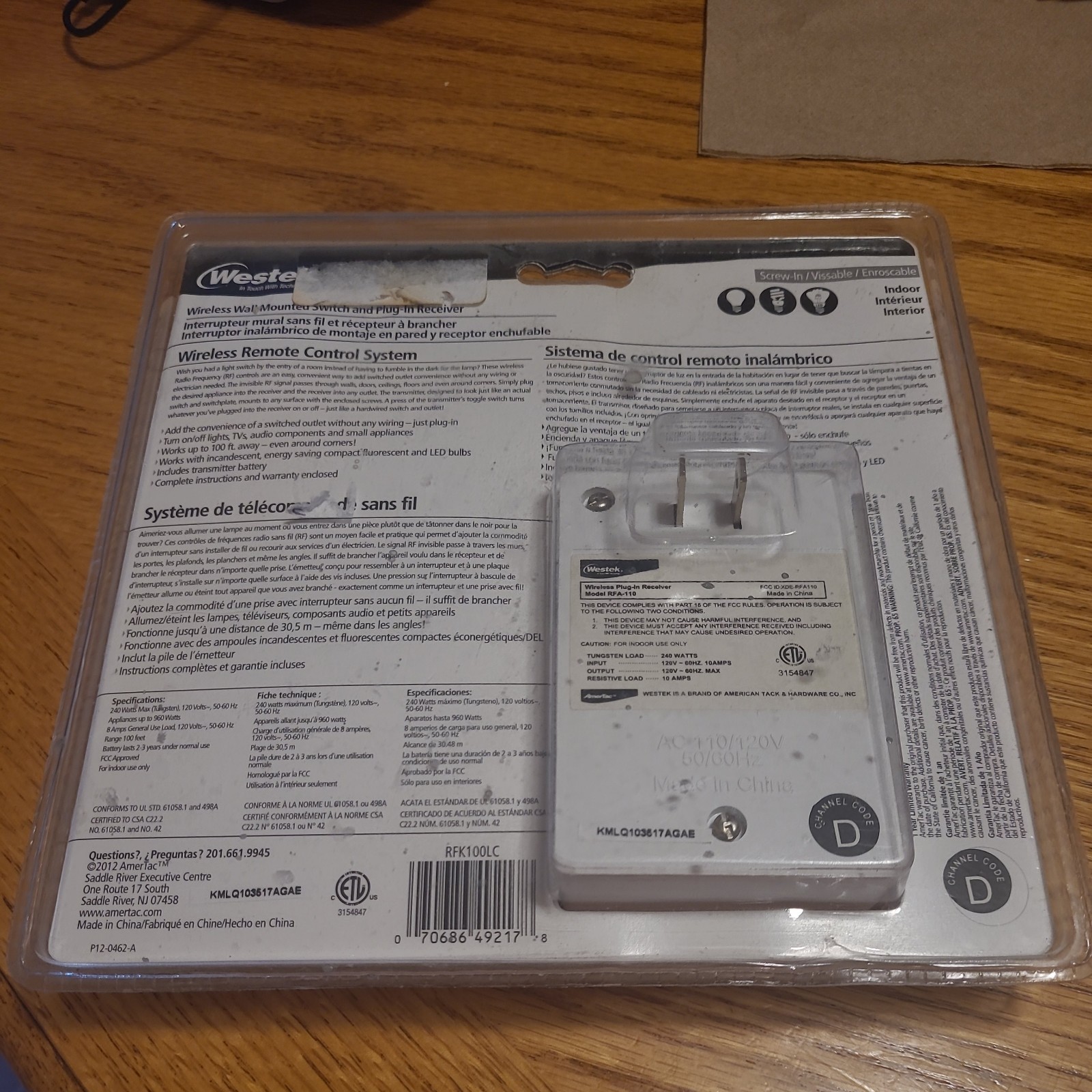 Westek Wireless Remote Control Wall Mounted Switch & Plug-In Receiver RFK100LC