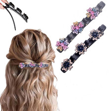2 Pcs Sparkling Crystal Stone Braided Hair Clips, 2025 New Satin Fabric Hair Ban