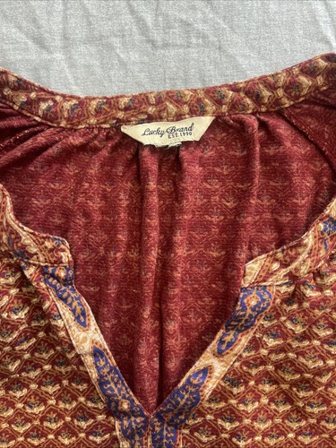 Lucky Brand 1X Woman's Boho Top Brown Balloon Sleeves Peasant Top - Picture 3 of 8