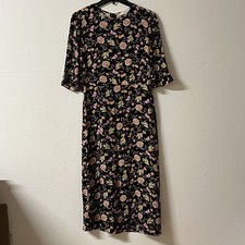 Loft Floral Print Midi Black Ruffle Sleeve Size Size 4 Career