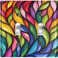 Metal Light Switch Outlet Cover Wall Plate Colorful Abstract Leaf Decor TLL147