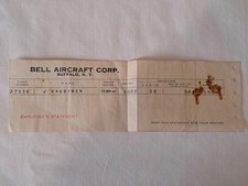 Vintage Bell Aircraft Corp. Buffalo N.Y. Pay Stub