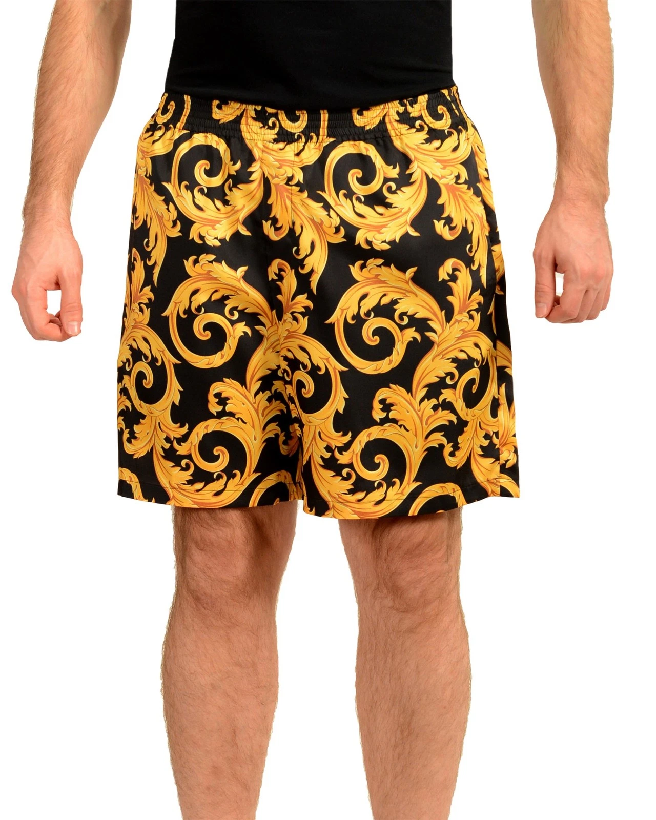 Versace — Versace Men's Barocco Print Black & Gold Casual Shorts US 32 IT 48
