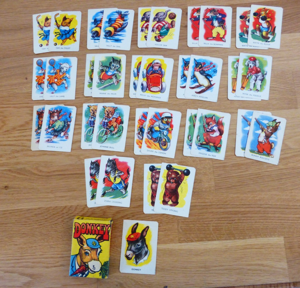 Tower Press Vintage "Esel" Kinder Kartenspiel 60er Jahre Komplettsatz mit Box