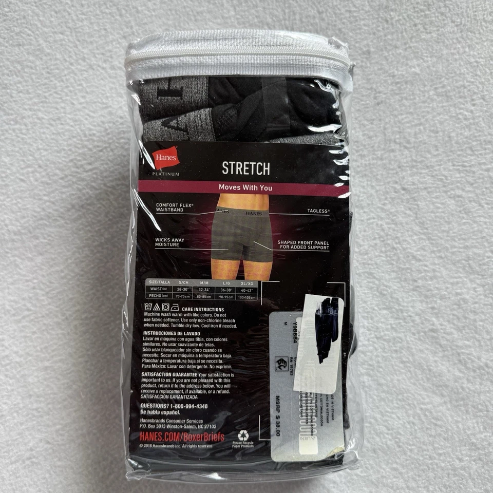 Paquete de 4 calzoncillos boxer Hanes Platinum elásticos con etiquetas sin etiquetas MEDIANOS 32-34” negros grises NUEVO Foto 3 de 4