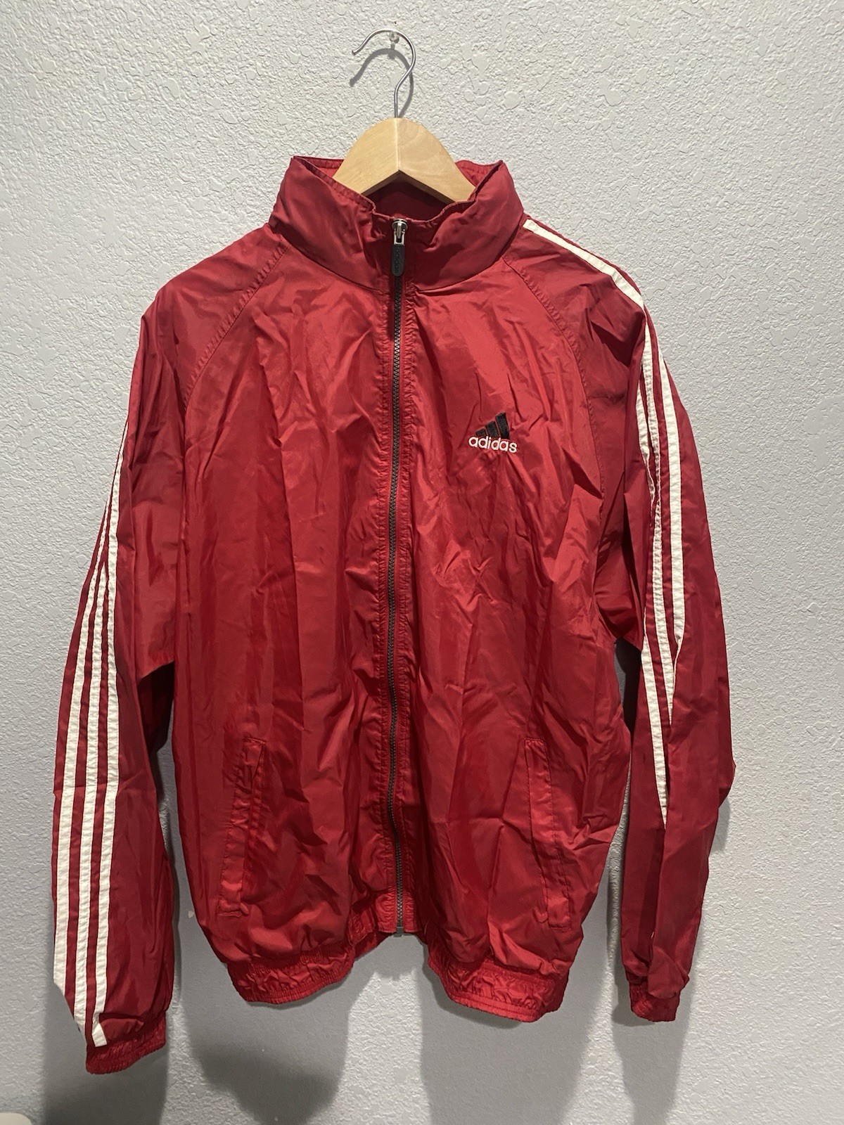 Vintage Adidas Mens Large 3-Stripe Windbreaker Hooded Track Jacket