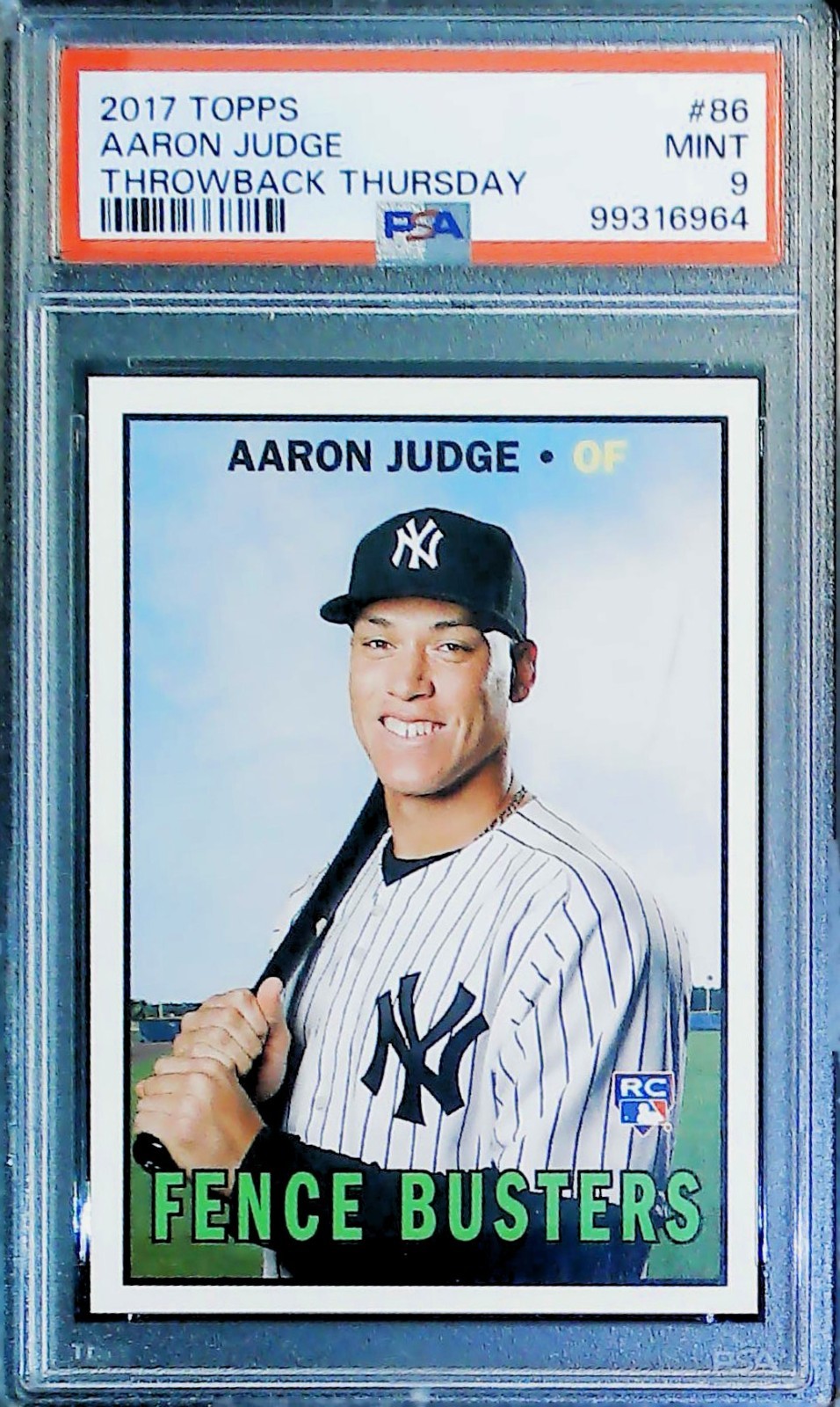 2017 TOPPS Throwback Thursday #86 AARON JUDGE FENCE BUSTERS ROOKIE PSA 9 YANKEES