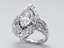 1Ct White Marquise Cut Art Deco Bezel Set Wedding Ring In 925 Sterling Silver