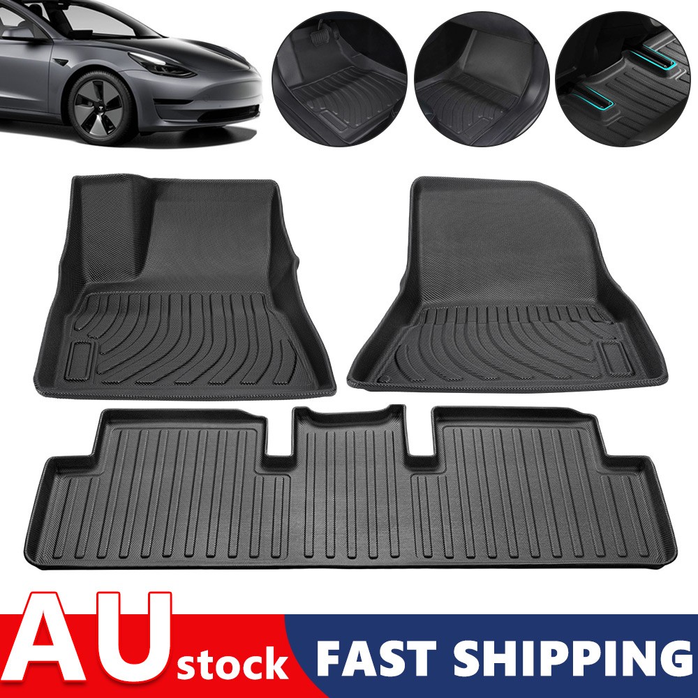 For Tesla Model 3 Floor Mats 2 Row Front Rear Pad Rubber Waterproof 3D Moulded