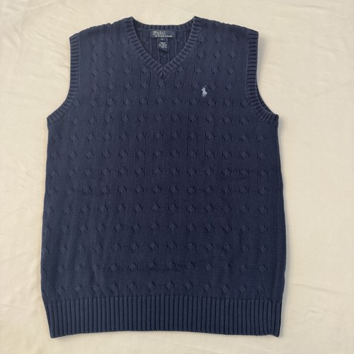 POLO RALPH LAUREN Boys Navy Blue Cable Knit V-Neck Sweater Vest Size XL - Picture 2 of 7