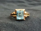 Vintage Antique Sterling 10k Gold Ring Blue Gemstone Size 6.5 Emerald Cut Deco