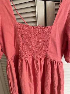UNIQLO Size S CORAL PINK LINEN BLEND SHIRRING VOLUME SLEEVED DRESS BNWT |  eBay UK