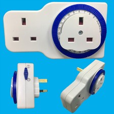 2 Gang 24 Hour 15 Minute Segment Timer UK Mains Plug In Switch With Extra Socket