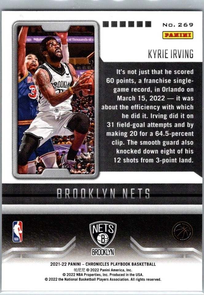 2021-22 Panini Chronicles /49 Purple Playbook #269 Kyrie Irving Nets Mavericks - Image 2 of 2