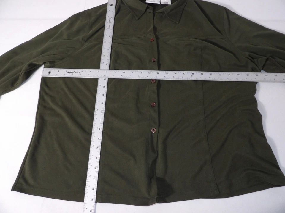 Vtg Kathy Ireland Plus 2X Faux Suede Blouse Shirt Top Olive Green Button Up Coll - Image 4 of 4