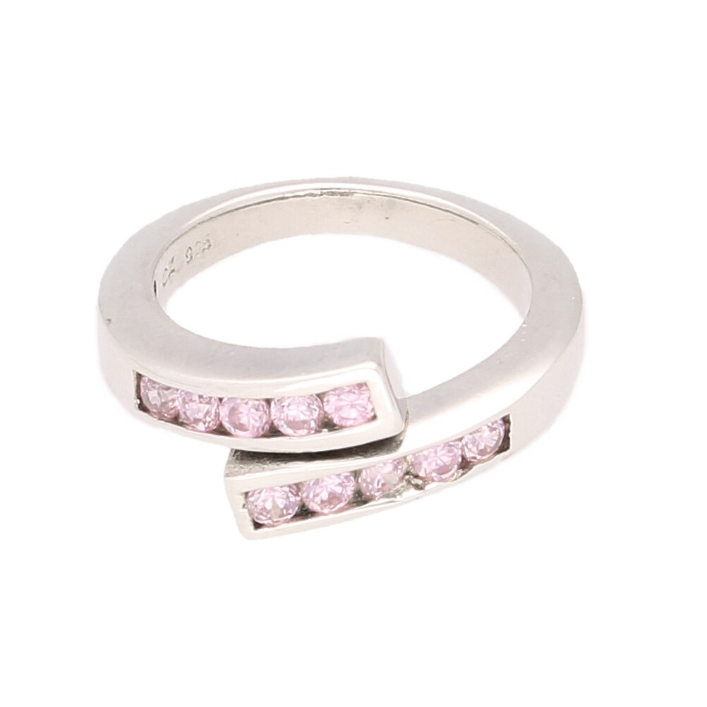 Sterling Silver Simulated Pink Sapphire Crossover Band (Size J) 7mm Widest