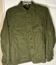 Vtg 50s Korean War Mens Medium Military Wool Collared Field Button Shirt Green