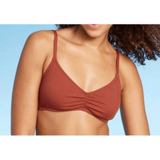 Shade  Shore Large 12-14 Brown Shirred Ribbed Bikini Swim Bralette Top