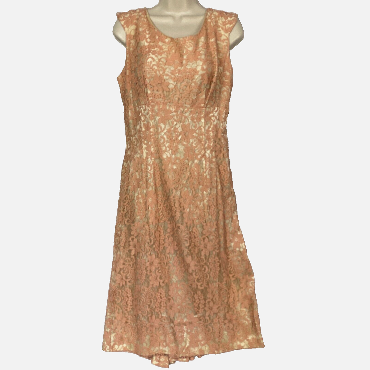 Vintage 50s Dress Womens Small Pink Satin Lace Midi Wedding Cocktail  36x24x36