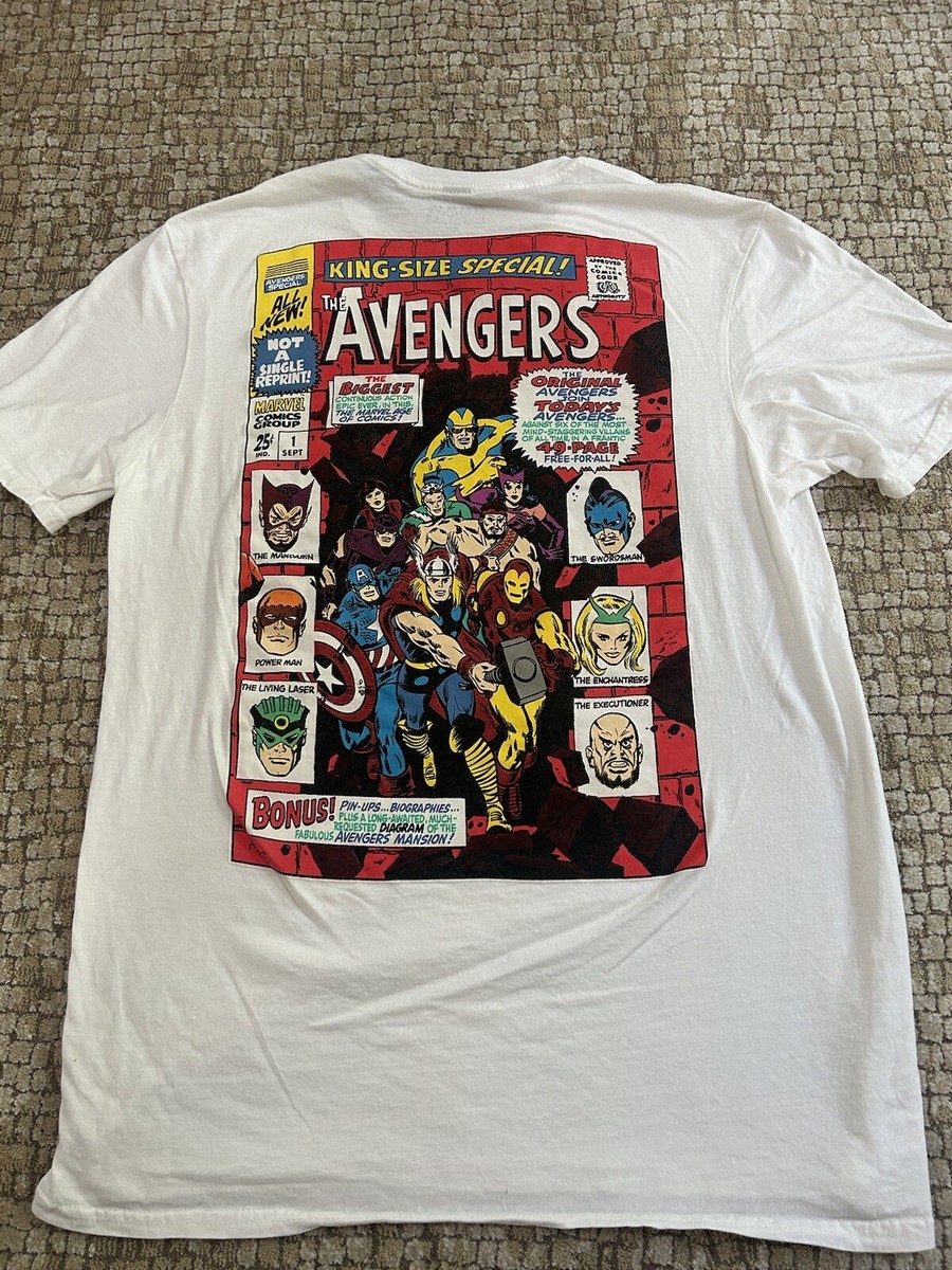 Marvel Comics Avengers Men’s Medium T Shirt White Graphic Back Fun  Wild