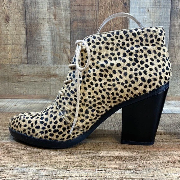 Botas de menta botines para mujer 9,5 tobillo leopardo pelo de pantorrilla riñonera tacón tostado Foto 3 de 4